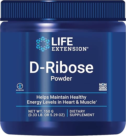 D-Ribose em Pó, Dissolva em Líquido para Estimular a Produção de Energia Celular e Apoiar a Saúde do Coração e dos Músculos, Sem Glúten, Não-OGM, Vegetariano, 150g - Life Extension