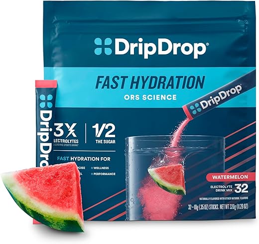 Hydration – Pó Hidratante de Melancia – Mistura de Bebida Eletrolítica em Sachês Individuais | Sem OGM, Sem Glúten, Vegano | 32 Sticks - DripDrop