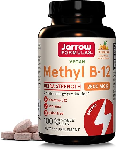 Ultra Strength Methyl B-12 – 100 Tabletes Mastigáveis com Sabor Tropical para Energia Celular – Até 100 Dias de Fornecimento - Jarrow Formulas