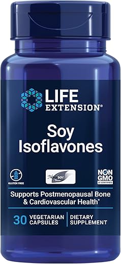 Isoflavonas de Soja – Suplemento Concentrado de Isoflavona – Suporte para Saúde Óssea, Cardíaca e Hormonal – Livre de Glúten, Não-OGM – 30 Cápsulas Vegetarianas - Life Extension