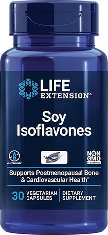 Isoflavonas de Soja – Suplemento Concentrado de Isoflavona – Suporte para Saúde Óssea, Cardíaca e Hormonal – Livre de Glúten, Não-OGM – 30 Cápsulas Vegetarianas - Life Extension