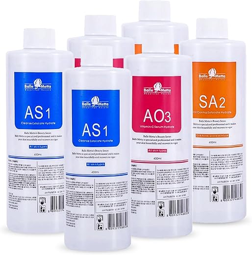 YMEYFAN - Solução Hydra Facial AS1 SA2 AO3 para Máquina Hydra Facial Profissional, Serums Aqua Peeling para Limpeza Facial, Cuidados com a Pele do Rosto, Hidratação (400ml/6Pcs)