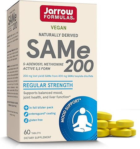 SAMe 200 mg: Suporte para Articulações, Função Hepática e Metabolismo Cerebral – 60 Comprimidos (Até 60 Dias de Suprimento) - Jarrow Formulas