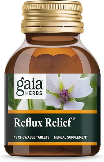 Reflux Relief – Alívio do Refluxo com Raiz de Marshmallow, Camomila, Aloe, Alcaçuz e Malva – Ajuda com Azia Ocasional e Alivia Indigestão – 45 Comprimidos Mastigáveis - Gaia Herbs