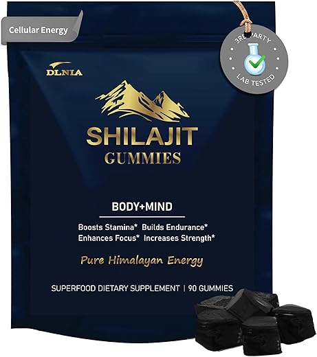 DLNIA - Shilajit Gummies com Ashwagandha e Cúrcuma – Orgânicos, Zero Açúcar | Marca: Shilajit Gummies