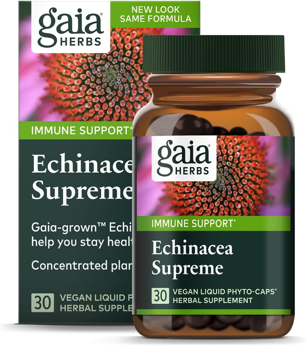 Echinacea Supreme – Suporte Imunológico – Mistura de Echinacea Purpurea e Echinacea Angustifolia para Fortalecer o Sistema Imunológico – 30 Cápsulas Líquidas Veganas de Fitoterapia (15 Dias) - Gaia Herbs