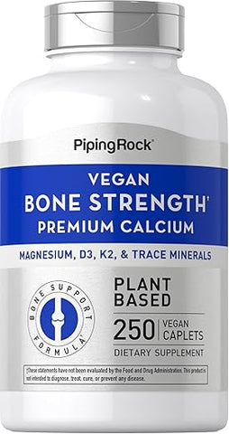 Suplemento para Fortalecimento Ósseo com Cálcio, Magnésio, Vitamina D3, K2 e Zinco | 250 Cápsulas | Vegano, Não-OGM, Sem Glúten - Piping Rock