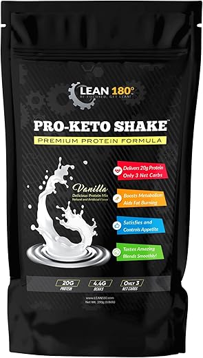 Lean 180 - Pro Keto Shake – Melhor Shake Proteico Limpo de Baixo Carboidrato e Baixo Açúcar para Perda de Peso em Dietas Keto e Todas as Dietas (Baunilha)