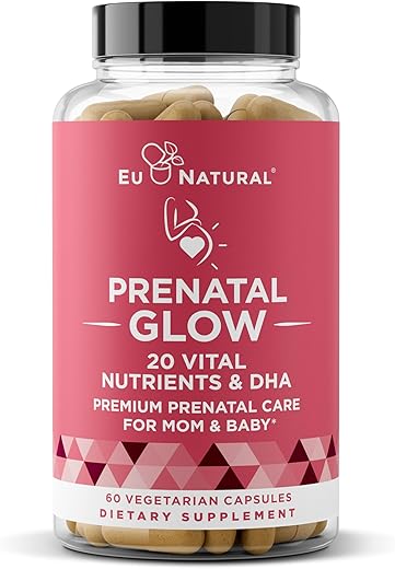 Eu Natural - Vitaminas Pré-Natais Glow para Mulheres – 20 Nutrientes Vitais para uma Gravidez Saudável e Desenvolvimento Fetal – Ácido Fólico