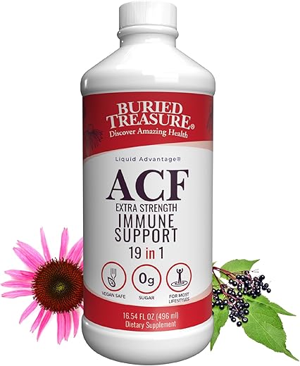 ACF Extra Strength – Suporte Imunológico 16 oz, 16 Porções, Reforço Imunológico Líquido com Sabugueiro e Vitamina C - Buried Treasure