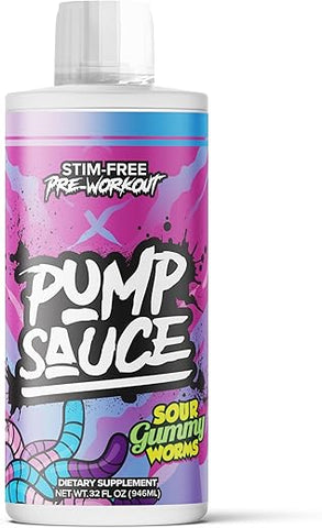 Pump Sauce - Pre-Workout Líquido de Espectro Completo – 946 ml, Sabor Gummy Worms Azedos, Sem Cafeína, Sem Glúten, Vegano, Zero Açúcar