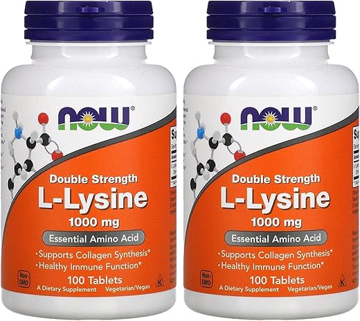 L-Lisina 1000mg, 100 Comprimidos (Pacote com 2) – Aumente sua saúde com L-Lisina de alta qualidade - NOW Foods