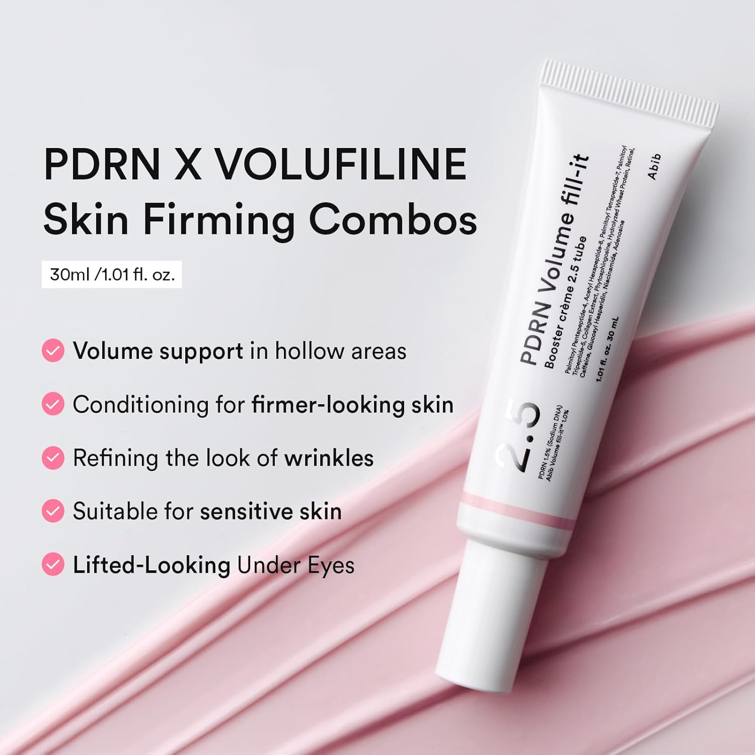 Abib PDRN Volume fill-it Booster Cream 2.5 tube | Facial Volume Plumping with PDRN 15,000ppm Peptides Retinal | For Forehead, Smile Lines & Neck Wrinkles | Anti-Aging Firming | 1.01 fl oz