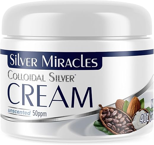 Creme de Prata Coloidal Silver Miracles – 120ml – Creme de Cura para Pele de Prata Coloidal – Sem Perfume e Corante – Hidrata a Pele Seca – Feito com Prata Pura 99.999%