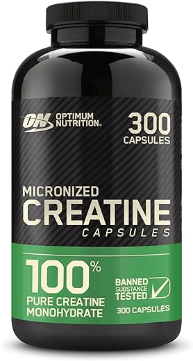 Cápsulas de Monohidrato de Creatina Micronizada, Amigável ao Keto, 2500mg, 300 Cápsulas (Embalagem Pode Variar) - Optimum Nutrition
