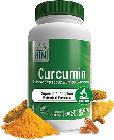 Health Thru Nutrition - Saúde Através da Nutrição Curcumin 650mg BCM-95 Curcugreen | Complexo de Cúrcuma Curcumin | Alta Absorção | Resposta Saudável à Inflamação | Estudo Clínico | Testado por Terceiros | 60 Cápsulas