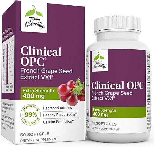 Clinical OPC Extra Strength – 60 Softgels – Suplemento de Extrato de Semente de Uva Francesa – Sem OGM, Sem Glúten – 60 Porções - Terry Naturally