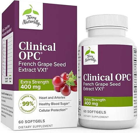 Clinical OPC Extra Strength – 60 Softgels – Suplemento de Extrato de Semente de Uva Francesa – Sem OGM, Sem Glúten – 60 Porções - Terry Naturally