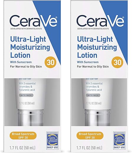 CeraVe - Hidratante Facial com FPS 30 | 50 ml | Loção Facial Leve com Ácido Hialurônico | Sem Fragrância (Pacote com 2)