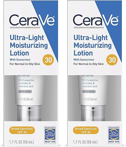 CeraVe - Hidratante Facial com FPS 30 | 50 ml | Loção Facial Leve com Ácido Hialurônico | Sem Fragrância (Pacote com 2)