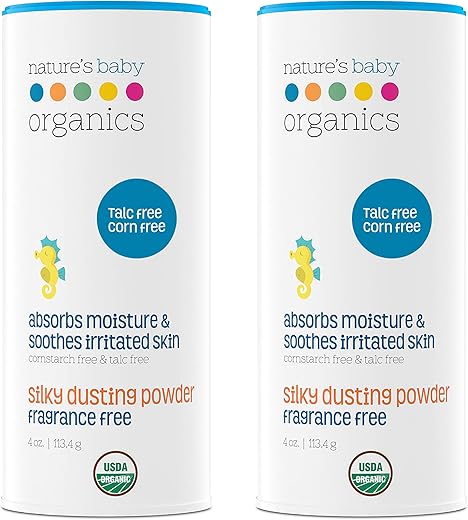 Nature's Baby Organics - Nature’s Baby Organics Pó de Bebê Orgânico Sem Milho/Talco, com Aloe Vera, Suave e Gentil, 100% Orgânico, Hipoalergênico, Sem Fragrância, 4g Cada, 2 Pacotes