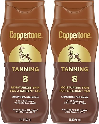 Loção Bronzeadora FPS 8, Resistente à Água, Proteção Solar de Amplo Espectro, Embalagem com 2 Unidades de 240 ml - Coppertone