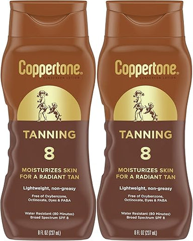 Loção Bronzeadora FPS 8, Resistente à Água, Proteção Solar de Amplo Espectro, Embalagem com 2 Unidades de 240 ml - Coppertone