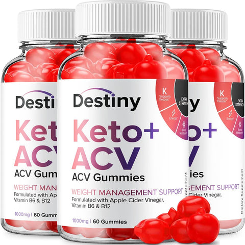 Indelo - Destiny Keto ACV Gummies (3 Pacotes) – Fórmula Avançada Destiny Keto Plus ACV Gummies Vinagre de Maçã, Gerenciamento de Peso, Suplemento Dietético Destiny ACV para Homens e Mulheres (180 Gummies)