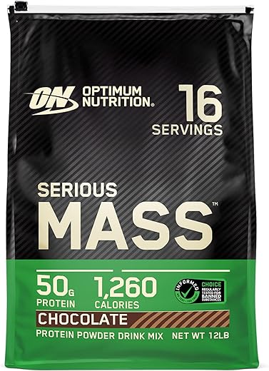 Serious Mass – Ganho de Peso em Pó com Proteína, Vitamina C e Zinco para Suporte Imunológico, Creatina, Chocolate, 12 Libras (Embalagem Pode Variar) - Optimum Nutrition