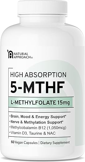 Natural Approach - L-Methylfolate 15mg + Methyl B12, D3, Taurina | Fórmula Avançada para Saúde | Marca: L-Methylfolate