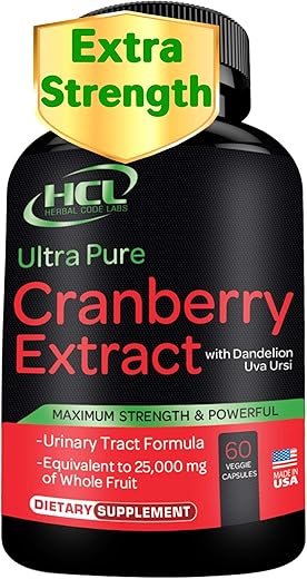 HCL HERBAL CODE LABS - Cranberry Extract Pills – Concentrado de Frutas Inteiras 50:1 de Alta Potência Equivalente a 25.000mg de Cranberries Frescas + Dente-de-leão