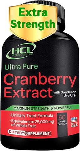 HCL HERBAL CODE LABS - Cranberry Extract Pills – Concentrado de Frutas Inteiras 50:1 de Alta Potência Equivalente a 25.000mg de Cranberries Frescas + Dente-de-leão