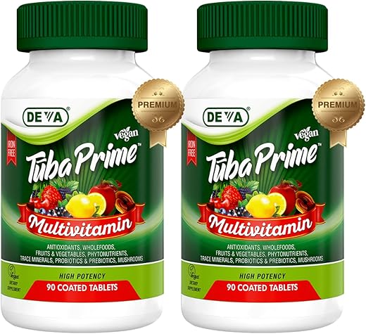 Tuba Prime – Multivitamina Vegana de Alta Potência, Livre de Ferro – 60 Cápsulas - DEVA