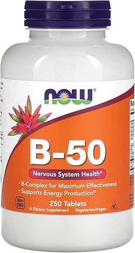 Suplementos, Vitamina B-50 mg, Produção de Energia, Saúde do Sistema Nervoso, 250 Comprimidos - NOW Foods