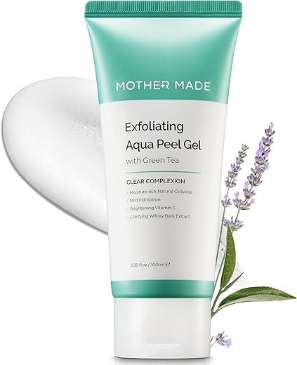 MOTHER MADE - Gel Esfoliante Facial Vegano com Chá Verde, Vitamina E, Ácido Hialurônico, 100ml | Esfoliante Suave Natural para o Rosto, Limpeza, Peeling Físico, Cuidados Coreanos com a Pele