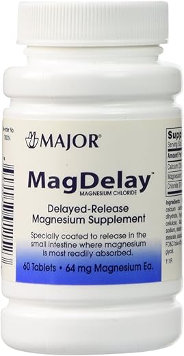 MAJOR - MagDelay 64mg – Suplemento de Magnésio de Liberação Prolongada em Comprimidos de 60 Unidades [Pacote com 3]