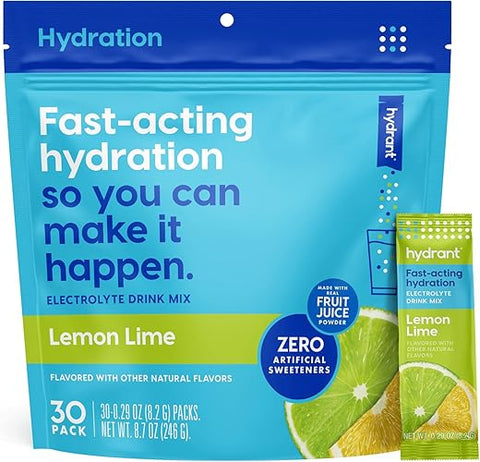 Hydrate – Pó de Eletrólitos para Hidratação Individual, Sem Adoçantes, Cores ou Preenchedores Artificiais (Limão Lima, 30 Pacotes) - HYDRANT