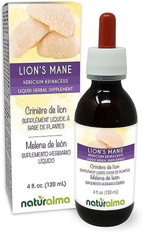 Lion’s Mane (Hericium erinaceus) – Tintura sem álcool de cogumelo – 118 ml Extrato líquido em gotas – Vegano - Naturalma