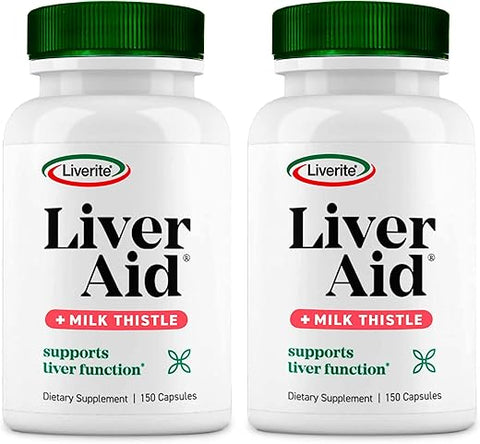 LIVERITE - Liverite Liver Aid com Cardo de Leite 2-Pack 150 Cápsulas (Total 300), Suporte ao Fígado, Limpeza do Fígado, Cuidado do Fígado, Melhora a Energia