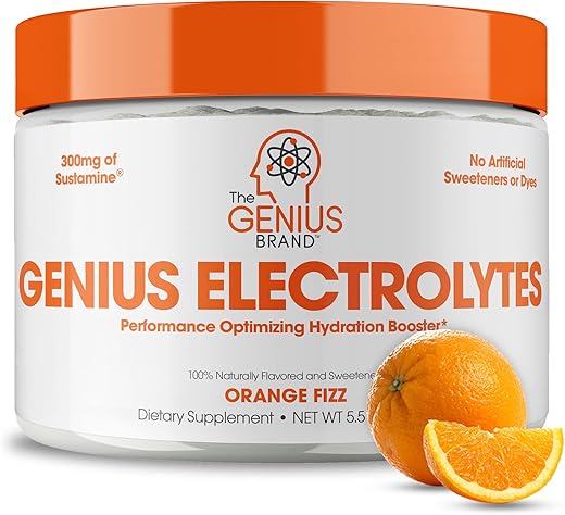 The Genius Brand - Genius Pó para Bebida de Eletrólitos, Sabor Laranja Efervescente, 30 Porções – Impulsionador Natural de Hidratação