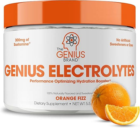 The Genius Brand - Genius Pó para Bebida de Eletrólitos, Sabor Laranja Efervescente, 30 Porções – Impulsionador Natural de Hidratação
