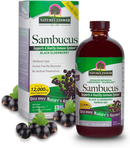 Nature's Answer - Nature’s Answer Xarope de Sabugueiro Sambucus 473 ml | Suplemento de Suporte Imunológico Saboroso | Antioxidante, Vegano, Sem Glúten, Fabricado nos EUA | Unidade Única