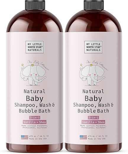 Shampoo de Bebê My Little North Star, Sabonete 3 em 1 Suave da Cabeça aos Pés, Banho de Corpo e Shampoo de Bebê Natural e Banho de Bolhas de Bebê (Baunilha Shea 2 Pacotes)