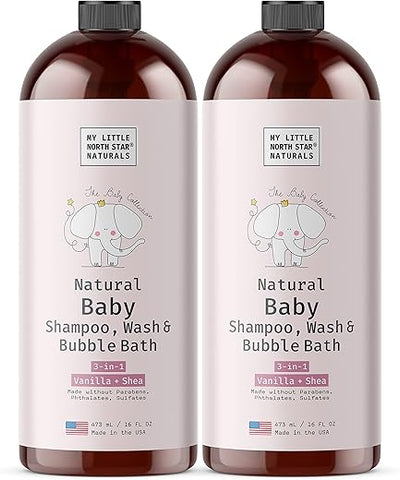 Shampoo de Bebê My Little North Star, Sabonete 3 em 1 Suave da Cabeça aos Pés, Banho de Corpo e Shampoo de Bebê Natural e Banho de Bolhas de Bebê (Baunilha Shea 2 Pacotes)