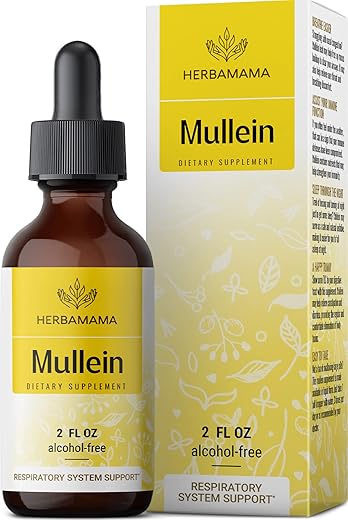 HERBAMAMA - Tintura de Folha de Verbascum – Limpeza Pulmonar – Detox Vegano para os Pulmões – Suporte Respiratório e Imunológico – Gotas de Extrato Líquido Natural 60 ml
