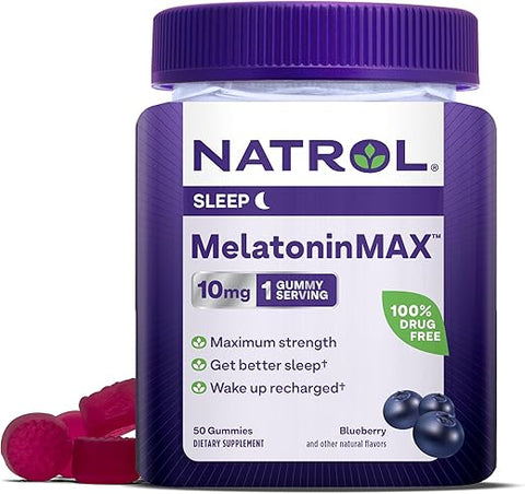 MelatoninMax(TM) Gummy Noturno para Insônia Ocasional, Sabor Mirtilo, 10 mg, 50 Unidades, 50 Dias de Fornecimento - Natrol