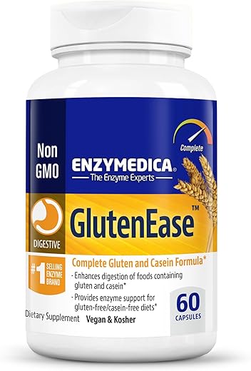 GlutenEase: Enzimas Digestivas para Intolerância Alimentar, Suporte para Glúten Oculto – 60 cápsulas - Enzymedica