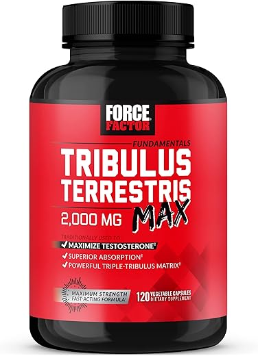 Force Factor - FORCE FACTOR Tribulus Terrestris Max for Men – Potencializador de Testosterona e Vitalidade Masculina, Absorção Superior, 2000mg, 120 Cápsulas