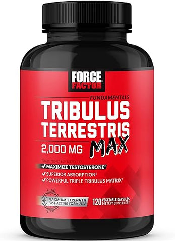 Force Factor - FORCE FACTOR Tribulus Terrestris Max for Men – Potencializador de Testosterona e Vitalidade Masculina, Absorção Superior, 2000mg, 120 Cápsulas