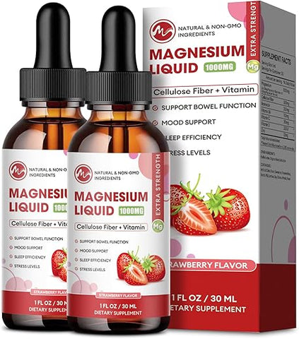M inch - Magnésio Líquido 1000mg, Gotas Líquidas de Magnésio Glicinato Sem Açúcar com Fibra de Celulose, Bromelina, Vitaminas B6, C, D, Zinco para Noite, Saúde Digestiva, Sabor Morango, 60ml
